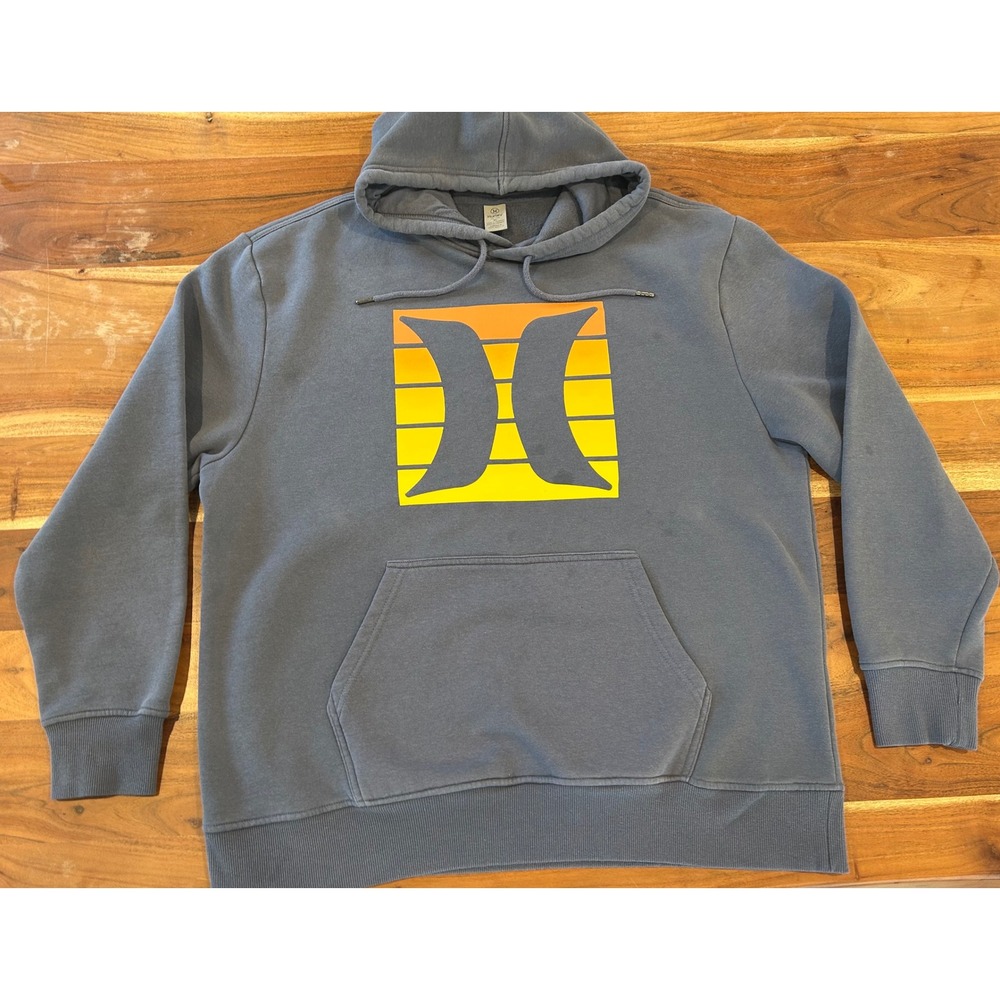 Hurley Mens XL Sunset Logo Pullover Hoodie Blue Gray Fleece Sweatshirt RN100759 - Picture 1 of 7